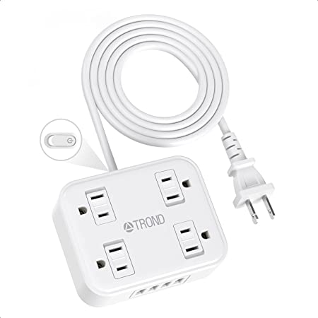 Two Prong Power Strip USB - TROND 2 Prong to 3 Prong Outlet Adapter, 4 USB Ports, 4 Child Safety AC Outlets, 5ft Extension Cord, Wall Mountable, Non-Grounded, White