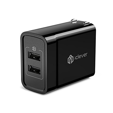 iClever BoostCube  24W Dual USB Wall Charger with Foldable Plug, Portable Travel Adapter for iPhone, iPad, External Battery Pack, Bluetooth Speaker and more, Black