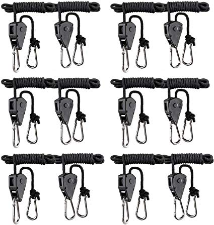 VIPARSPECTRA 6 Pair of 1/8 inch Heavy Duty Adjustable Grow Light Ratchet Rope Hanger Yoyo for Grow Light Fixtures & Gardening, 150lb Capacity