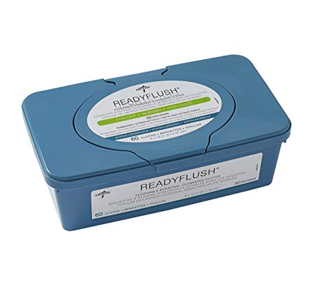 Medline ReadyFlush Large Adult-Sized 8x12 Personal Cleansing Cloths - Tub of 60 Flushable Wipes