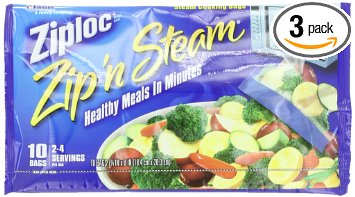 Ziploc Zip ‘N Steam Cooking Bags Medium 10 Bags, 7 1/4" X 8" each (Pack of 3)