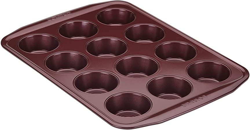 Circulon 47882 Nonstick Bakeware 12-Cup Muffin Tin / Nonstick 12-Cup Cupcake Tin - 12 Cup, Red