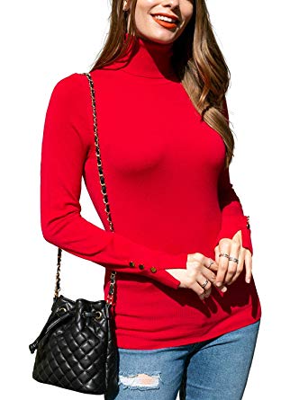 DOUBLJU Women's Long Sleeve Turtle Neck Knit Sweater with Plus Size
