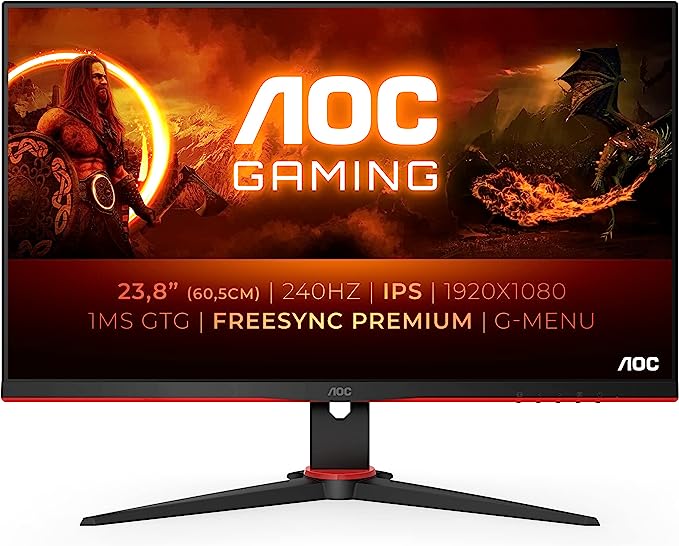 AOC Gaming 24G2ZE 60 cm (23,8 Zoll) Monitor (FHD, HDMI, DisplayPort, FreeSync, 0,5 ms Reaktionszeit (MPRT), 240 Hz, 1920 x 1080) schwarz/rot