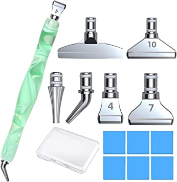 Diamond Painting Art Drill Pen with Stainless Steel Metal Tips Placer Grid Nibs Angle Tip and Wax Clay Glue Tool Kit Accessories Pack for Diamond Painting, Diamond Art, Nail Art MintGreen