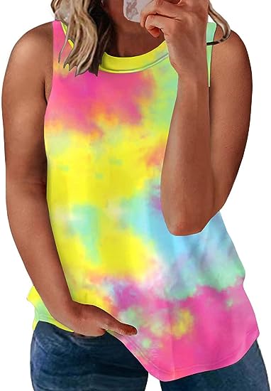 DOLNINE Plus-Size-Tank-Tops-for-Women Summer Sleeveless T Shirts Casual Crewneck Tees