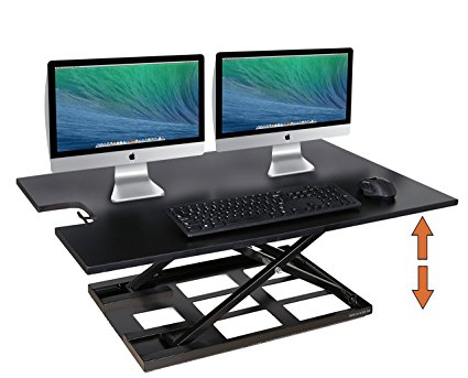 Standing Desk Converter-INNOVADESK 36x24 inch-Basics Height Adjustable Desk -Sit Stand Desk Converter Workstation- Sit Stand Computer Riser – The Best Adjustable Stand Up Desk-Fully Assembled- Black