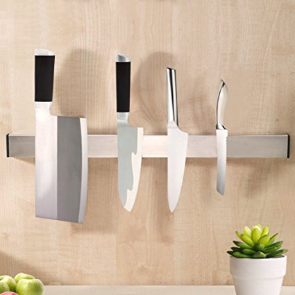 KES SUS 304 Stainless Steel Magnetic Knife Rack 3M Self Adhesive Sticky Kitchen Storage Organizer Stick on Utensil Hanger 20-Inch or 50 CM, Brushed Finish, KUR201S50-2