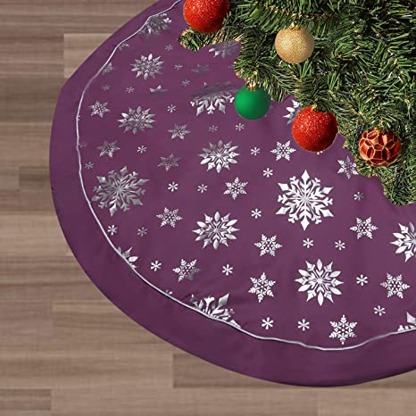 FLASH WORLD Christmas Tree Skirt,48 inches Large Xmas Tree Skirts with Snowy Pattern for Christmas Tree Decorations (Purple—Three Cotton Layer)