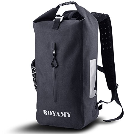 ROYAMY 25L Waterproof Dry Bag Backpack - 600D TPU Fabrics with Removable 15''Laptop Sleeve- Padded and Breathable Back for Travel, Hiking, Camping, Cycling, Climbing and Outdoor Activities