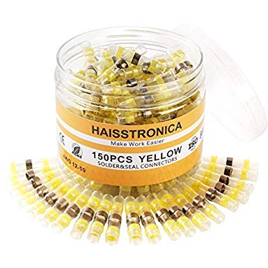 haisstronica 150PCS Solder Seal Wire Connectors ,Waterproof Wire Connectors, Heat Shrink Butt Connectors for Watercraft,Electrical,Electronics 12-10 Yellow