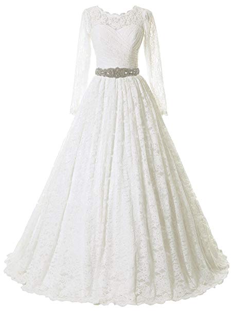 SOLOVEDRESS Women's Ball Gown Lace Princess Wedding Dress 2017 Sash Beaded Bridal Evening Gown