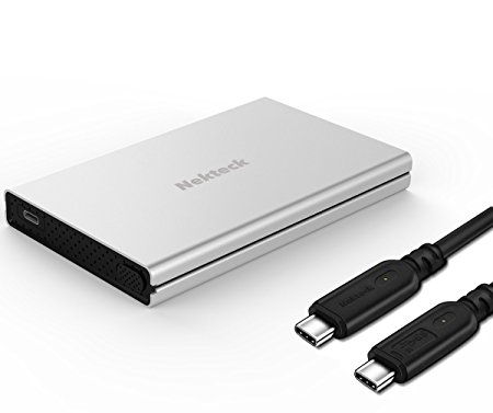 Nekteck Aluminum SATA to USB C Enclosure(Gen 1) HDD/SSD Adapter Case with USB Type C to C Gen 2 Cable Tool Free Hard Drive Enclosure - Silver 2.5 Inch