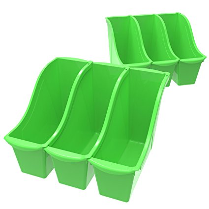 Storex Small Book Bin, 11.75 x 4.5 x 8.5", Green, Case of 6 (71111U06C)