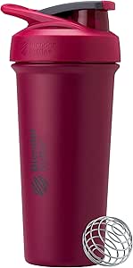 BlenderBottle Strada Sleek Shaker Cup Insulated Stainless Steel Water Bottle with Wire Whisk, 25-Ounce, Raspberry