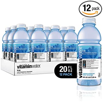 vitaminwater zero sugar ice, ice cool blueberry-lavender flavored, electrolyte enhanced bottled water with vitamin b5, b6, b12, 20 fl oz, 12 pack