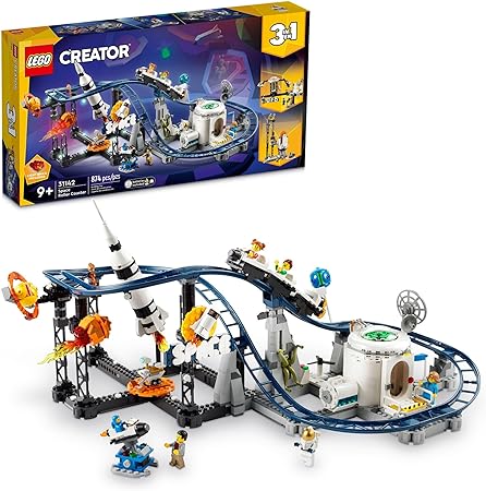 LEGO Creator Space Roller Coaster 31142 3 in 1 Building Toy Set Featuring a Roller Coaster, Drop Tower or Carousel Plus 5 Minifigures, Rebuildable Amusement Park Christmas Toy for Kids Ages 9 and Up