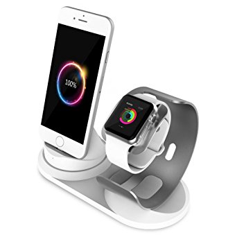 Apple Watch Charger Stand,Aluminum iPhone Charger Dock with lightning cable for iWatch (Series 1,2,3, 42/38mm Sport Nike ),iPhone X/10 8/8 Plus 7/7Plus 6/6s 5c Se iPod ipad,2 in 1 Apple iphone Chargin