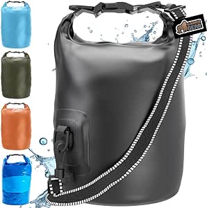 Gorilla Gear Heavy Duty 100% Waterproof IPX 6 Dry Bag, Tear and Puncture Resistant Bags for Kayaking Boating Hiking Camping Swimming Water Sports, Lightweight Outdoor Wet Storage Backpack, 5L, Black