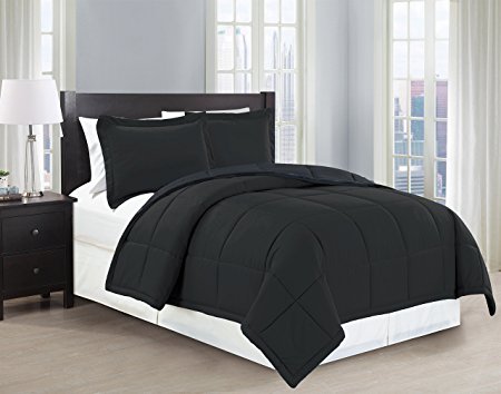 Mk Collection 2 pc Down Alternative Comforter Set Solid Twin, Black New