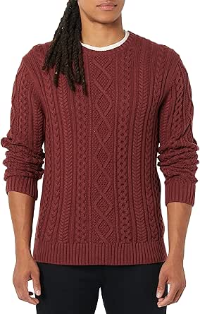 Amazon Essentials Men's Long-Sleeve 100% Cotton Fisherman Cable Crewneck Sweater