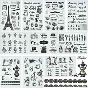 10 Sheets Different Themes Silicone Clear Stamps Plants and Flowers Small Clear Stamps for Card Making Decoration and DIY Scrapbooking