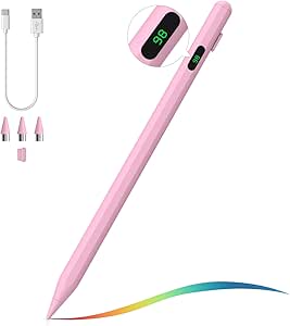 MoKo Stylus Pen for Touch Screen, Active Universal Stylus Pen Compatible with iPad/iPhone/Samsung and Other iOS/Android Smartphone and Tablet Devices Tablet Pen with Power Display, Pink