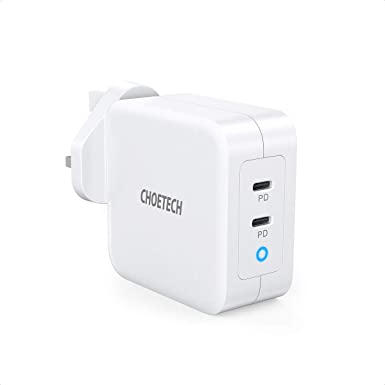 CHOETECH PD100W Charger with GaN Tech, 2-45W Port USB C Charger with Power Delivery for 96W MacBook Pro,MacBook Air,Dell XPS,iPad Pro,iPhone 11Pro Max/XS Max,USB-C Laptops,Nintendo Switch and More