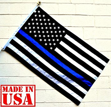 US Flag Factory 3'x5' American Thin Blue Line Flag (Embroidered Stars, Sewn Stripes) for Police Officers - Outdoor SolarMax Nylon Flag - 100% Made in America