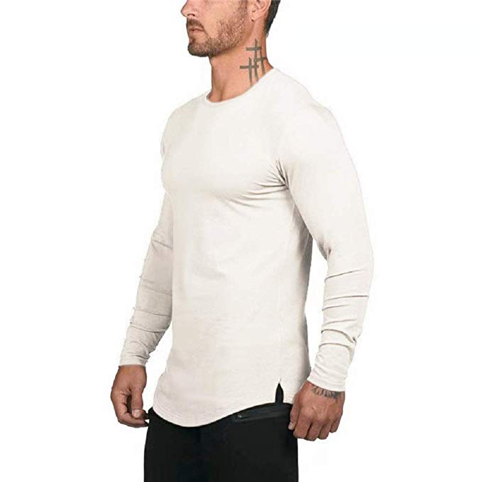 Althlemon Mens Athletic Long Sleeve Workout Pullover Hipster Curved Hem Drop Cut Shirt
