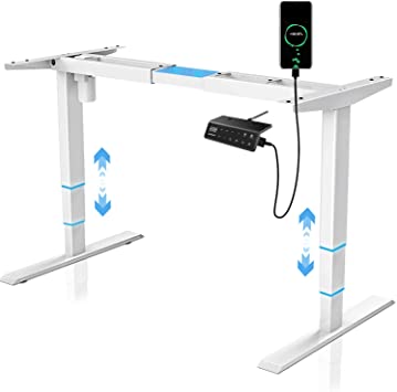 MAIDeSITe Height Adjustable Electric Standing Desk Frame,3-Stage Desk with Single Motor Heavy Duty Steel Stand up Desk (white Frame)