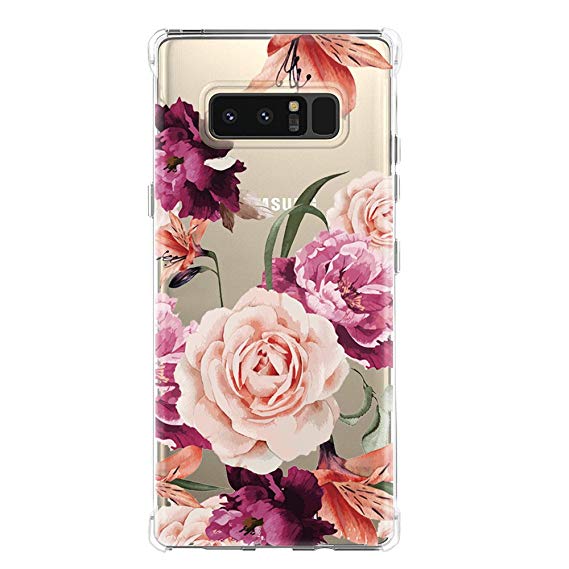 Galaxy Note 8 Case,Samsung Galaxy Note 8 Case with Flower,LUOLNH Slim Shockproof Clear Floral Pattern Soft Flexible TPU Back Cover for Samsung Galaxy Note 8 (Purple)