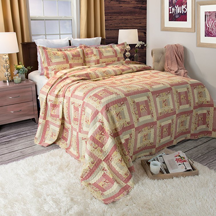 Lavish Home Melissa Printed 3-Piece Quilt Set, King