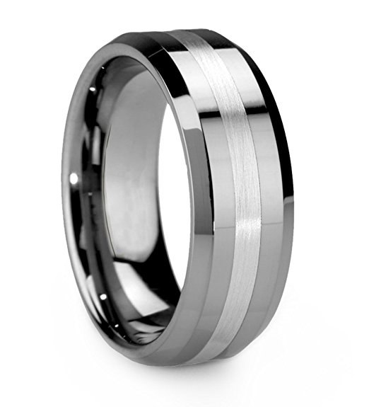 King Will CLASSIC Men's 8mm Tungsten Ring One Tone Matte Finish Brushed Center Wedding Band Beveled Edge