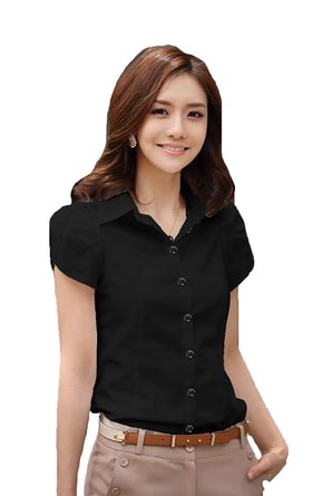 Women Summer Short Sleeve Shirt Casual T Shirts Black White Formal Work Wear Tops