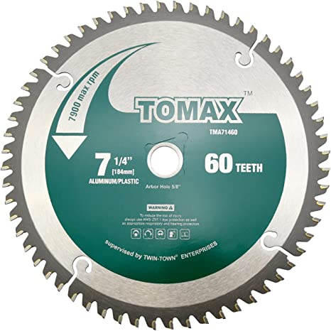 TOMAX 7-1/4-Inch 60 Tooth TCG Aluminum and Non-Ferrous Metal Saw Blade with 5/8-Inch DMK Arbor