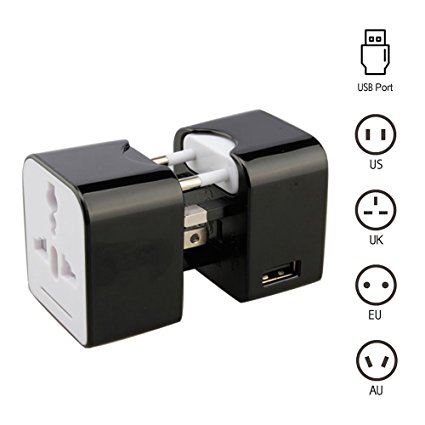 Refoss Universal Worldwide Travel Power Plug Wall Adapter Charger with USB Charging Ports for US/EU/UK/AU, Black