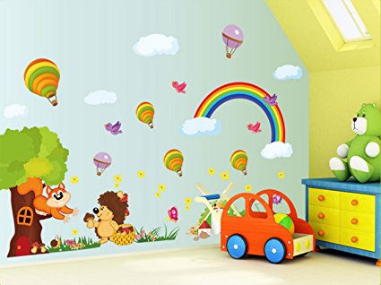 Pesp® Rainbow Animals World for Baby Kids Room Decor Environmental Wall Decal Stickers