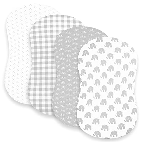 Bassinet Bed Sheets – Bassinet Fitted Sheets 4 Pack – 100% Jersey Knit Cotton Cradle Sheets – Bassinet Bedding for Standard Size Oval or Rectangular Bassinet Pads – Bassinet Sheet for Boy & Girl