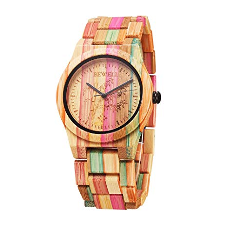 Wooden Watch Unisex Women Men Design Handmade Natural Colorful Bamboo Wooden Watch Analog Quartz Wrist Watch