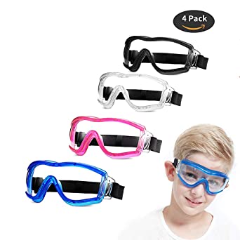 4 Pack Children’s Safety Goggles Kids Protective Glass Anti fog Eye Protection f Foam Blasters Gun Nerf Goggles Wind Resistant for Age 5-14 Boy Girl with Safety Glasses Case.