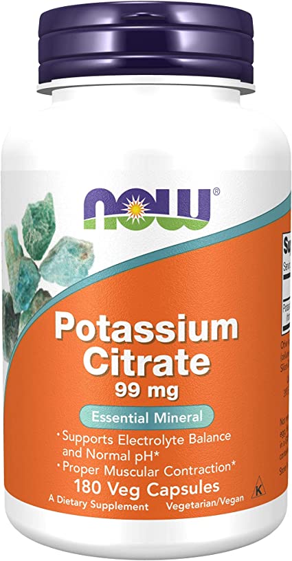 Now Supplements, Potassium Citrate 99 mg, Supports Electrolyte Balance and Normal pH, Essential Mineral, 180 Veg Capsules