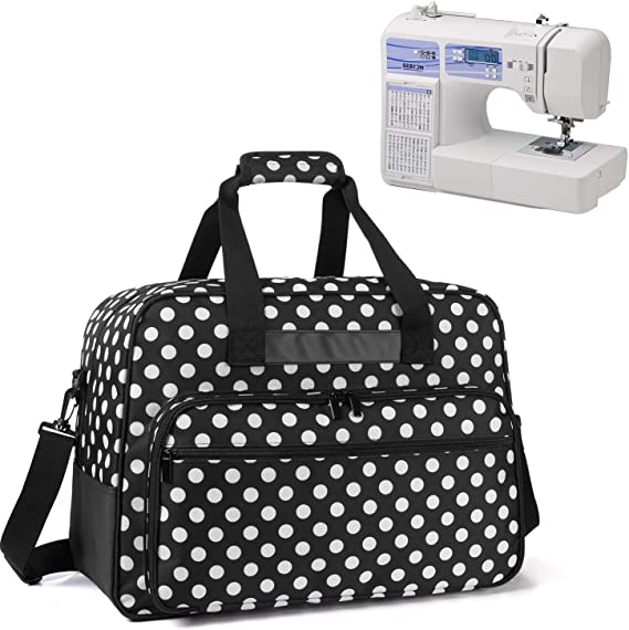 Yarwo Sewing Machine Tote Bag, Universal Portable Carrying Case with Anti-Slip Padded Bottom Compatible with Most Standard Sewing Machine and Supplies, Black Dots
