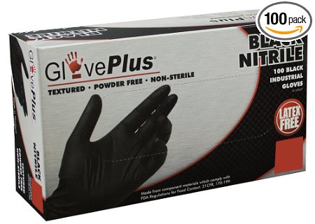 Ammex GPNB GlovePlus Black Nitrile Glove Latex Free Disposable Powder Free Large Box of 100