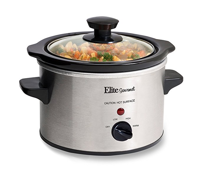 Elite Gourmet MST-250XS Slow Cooker, Temperature Control, Perfect for sauces, Cheese dips, Oatmeal, Dishwasher safe tempered glass lid & stoneware crock, Cool Touch Knob, 1.5 Quart, Stainless Steel