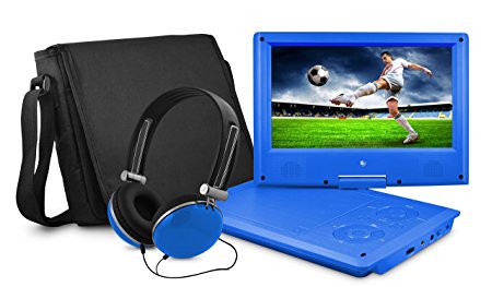 DVD Player, Ematic 9 inch Swivel Blue Portable DVD Player with Matching Headphones and Bag [ EPD909BU ]