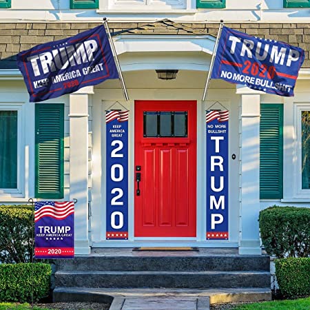 Trgowaul American President Donald Trump 2020 Decoration Set, 2 PCS Premium Fabric Flags, 1 Garden Flag for Yard Lawn, and 2 PCS Porch Sign Banners, for US Election Patriotic