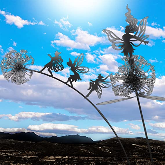 2 Pcs Flower Fairy Dancing with Dandelion Fairy Garden Sculptures Dancing Fairy Dandelion Garden Fairy Ornaments Art Decorations for Garden Outdoor Yard Lawn Patio