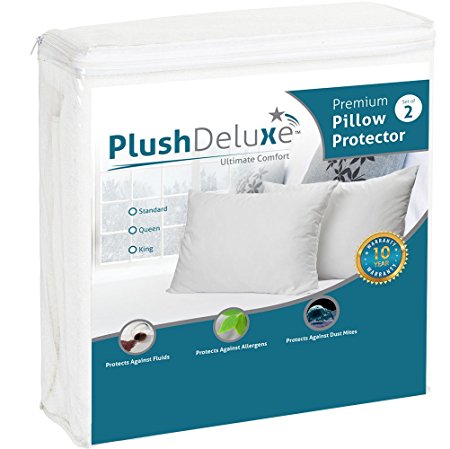 Standard Premium Hypoallergenic 100% Waterproof Pillow Protector (set of 2) - 10 Year Warranty - Vinyl Free