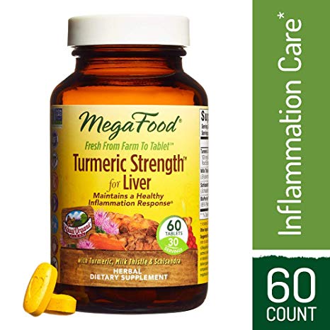 MegaFood - Turmeric Strength for Liver, Curcumin Support for a Healthy Inflammation Response and Liver Health with Milk Thistle, Schisandra Berry, Vegetarian, Gluten-Free, Non-GMO, 60 Tablets (FFP)